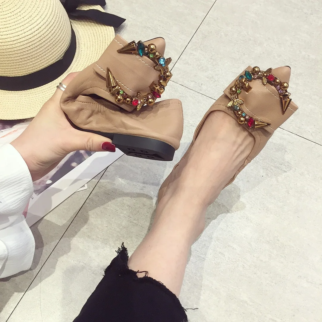 Appartements De Confortable Strass Black Ballerines Casual Femme Chaussures Bout Pointu Cristal Plates khaki Mode apricot Doux Dame Femmes ZY6v8wqw