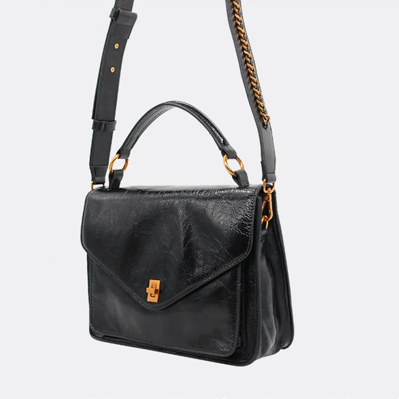 

BJYL New fashion Women handbag genuine Leather female business briefcase retro shoulder bag ladies black leather messenger bags