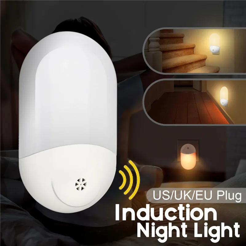 LED PIR Motion Sensor Smart Night Light AC 100-240V for Bathroom Home Lamp Lighting Bulb EU Plug Warm White