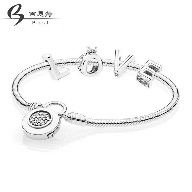 

BEST 100% 925 Sterling Silver 597092CZ RAU0486 Love CROWN CHARM LETTER MOMENTS SMOOTH BRACELET WITH SIGNATURE PADLOCK A Set
