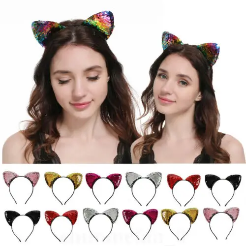 

HIRIGIN Cute Lovely Sequins Cat Ear Headband Flashing Hair Clasp Headwear Costume Party Cosplay