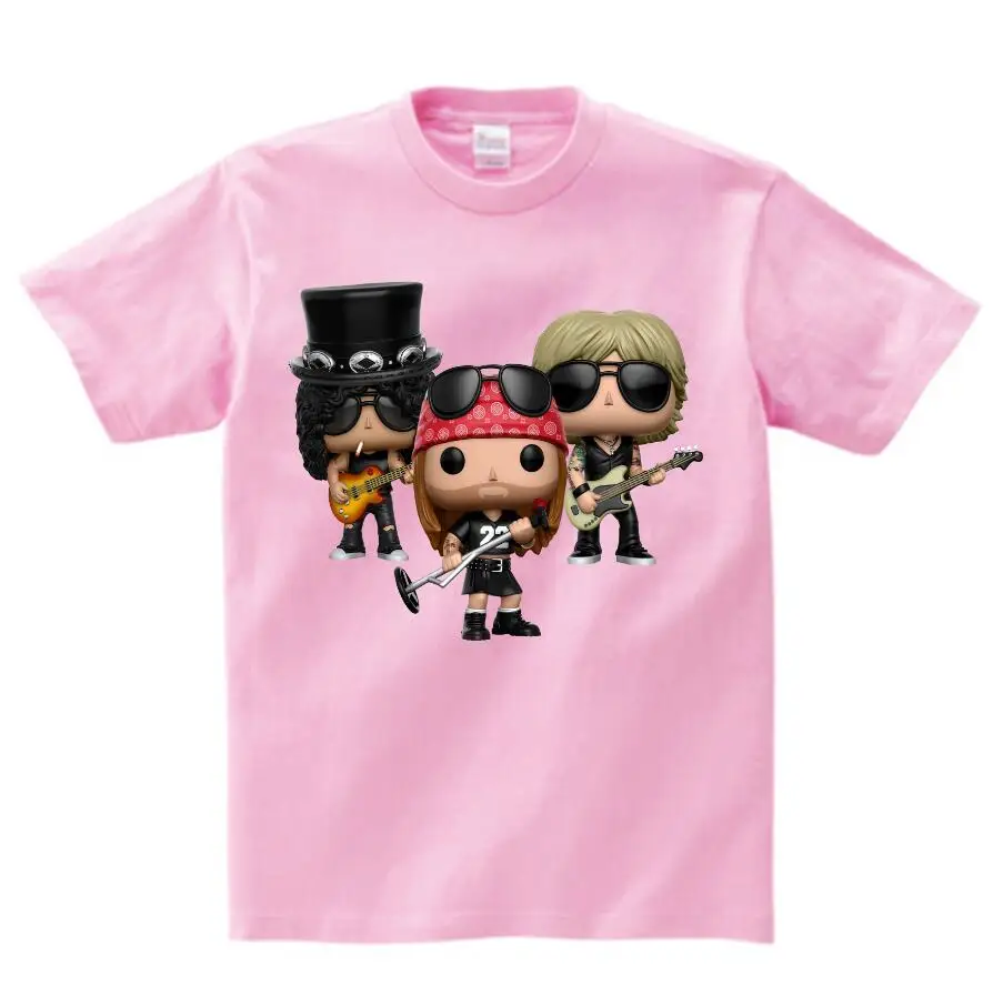 Футболка с розами и пистолетами, топы, одежда с принтом «пистолеты и розы», футболка, детский Забавный высококачественный хип-хоп для мальчиков и девочек, NN - Цвет: pink childreT-shirt