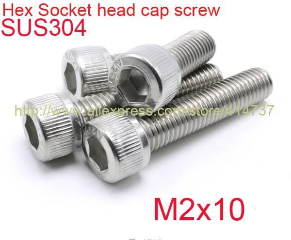 

100pcs/lot DIN912 Stainless Steel 304 M2*10  Hex socket head cap screw