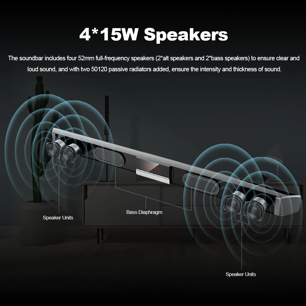 SR100 Plus беспроводной Bluetooth динамик домашний телевизор Soundbar, сабвуфер стерео объемный звук 4*15 Вт динамик s для домашнего кинотеатра