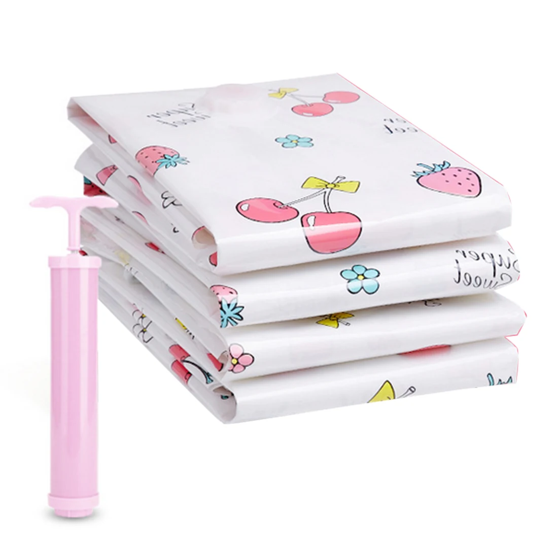 4Pcs Vacuum Compressed Bags with Hand Pump Cloth Quilt Organizer Travel