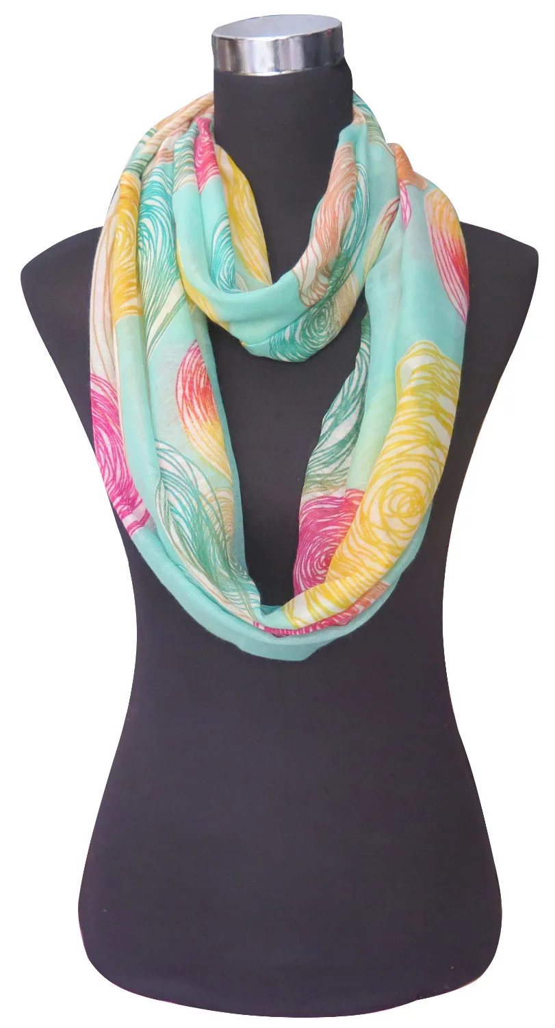 

10pcs/lot Multi Drawing Circles Print Women's Infinity Loop Scarf Snood, Free Shipping