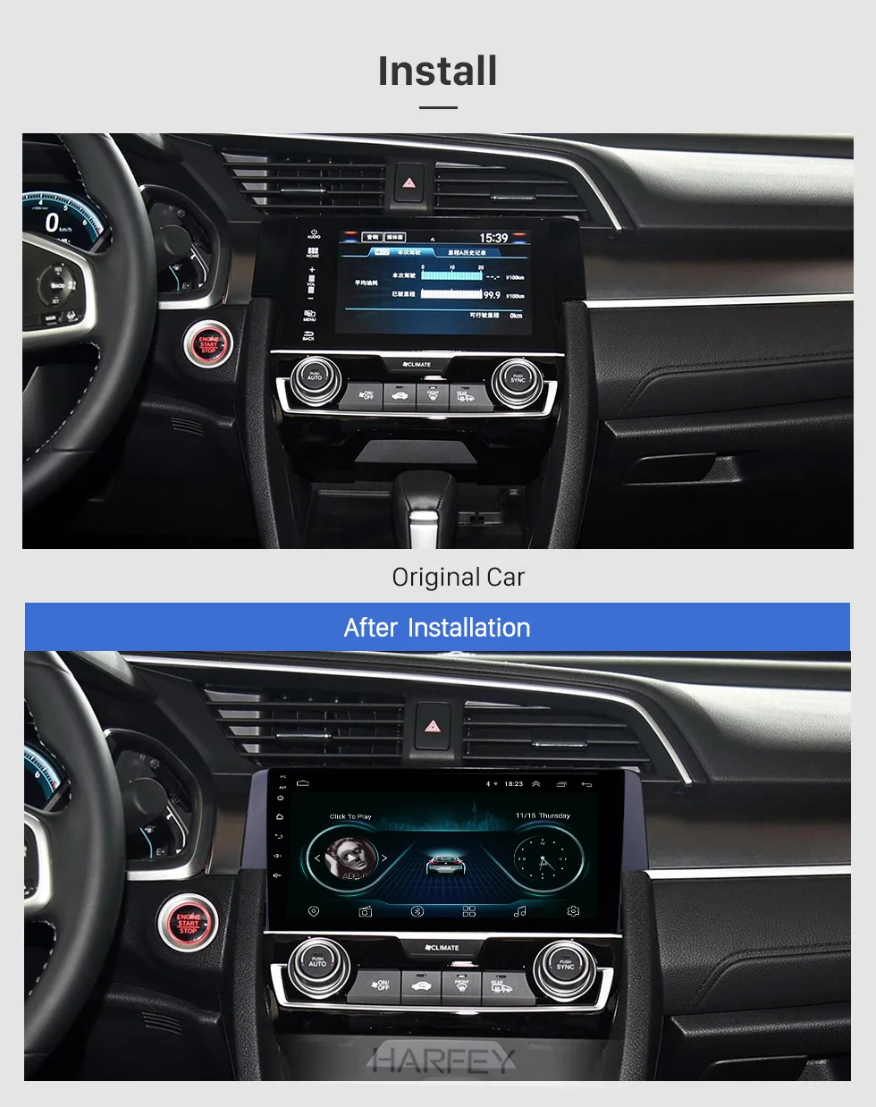 Sale Harfey car Radio for Honda Civic 2016 9" Android 8.1 HD Touchscreen GPS Navi support Carplay DVR OBD Rearview camera bluetooth 1