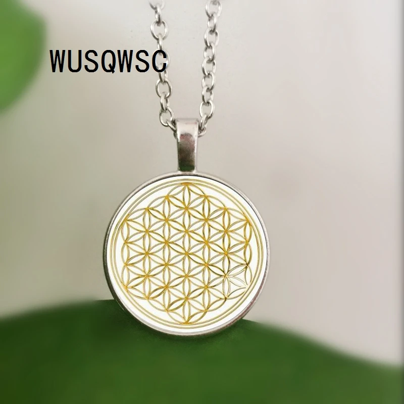 

WUSQWSC 1pcs / lot Fashion Mandala FLOWER of LIFE-gold Classic Round pendant glass cabochon necklace Fine Jewelry Private custom