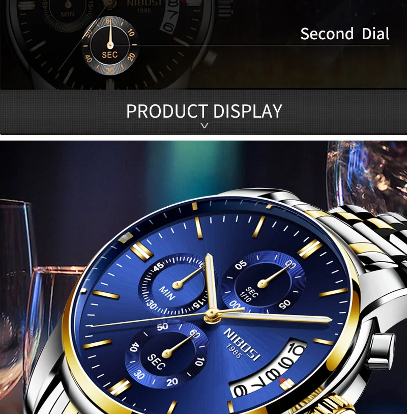 NIBOSI Mens Watches Top Brand Luxury Premium Luxury Fashion Luminous Waterproof Watch High-end Calfskin Pure Steel Strap Blue    (6)