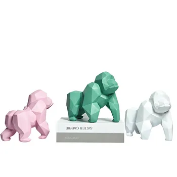 

Geometry Macaron Gorilla Figurine Statue Simulation Animal Art Sculpture Resin Craftwork Home Decorations R205
