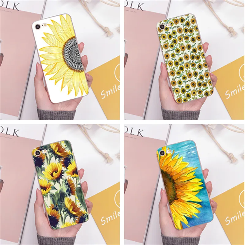 

Cute Summer Daisy Sunflower Floral Flower Soft Clear Phone Case Fundas Coque For iPhone 7 7Plus 6 6S 6Plus 8 8PLUS X 5 5c 5s