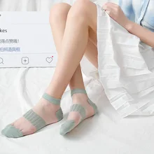 Женские носки, 1 пара, новинка весны, полосатые цветные женские модные короткие носки для женщин, дышащие прозрачные корейские
