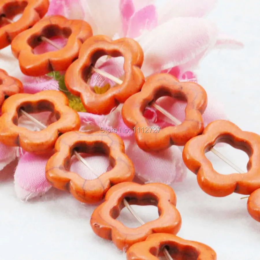 

20mm Accessories Jewelry Orange Hollow Flowers Turkey Howlite Chalcedony Semi Finished Stones Balls Gifts DIY Loose Beads Gifts