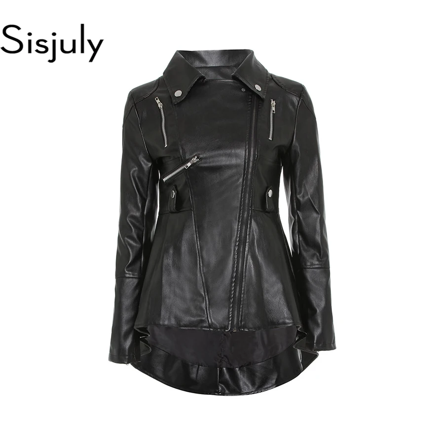 Женская винтажная куртка Sisjuly черная мотоциклетная из искусственной кожи на