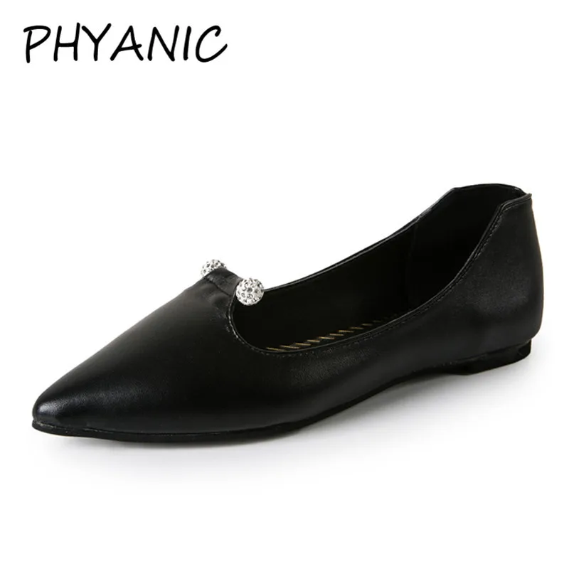 

PHYANIC Fashion Women Flats Casual Solid Pointed Toe Basic Flat Shoes Black Gold Sliver Shoes Woman With Crystal CJF3244