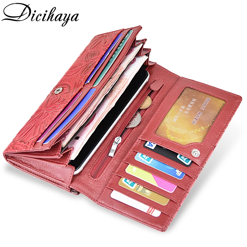 DICIHAYA Genuine Leather Women Wallet Luxury Brand Design High Quality Fashion Women Purse Card Holder Long Clutch bag phone bag