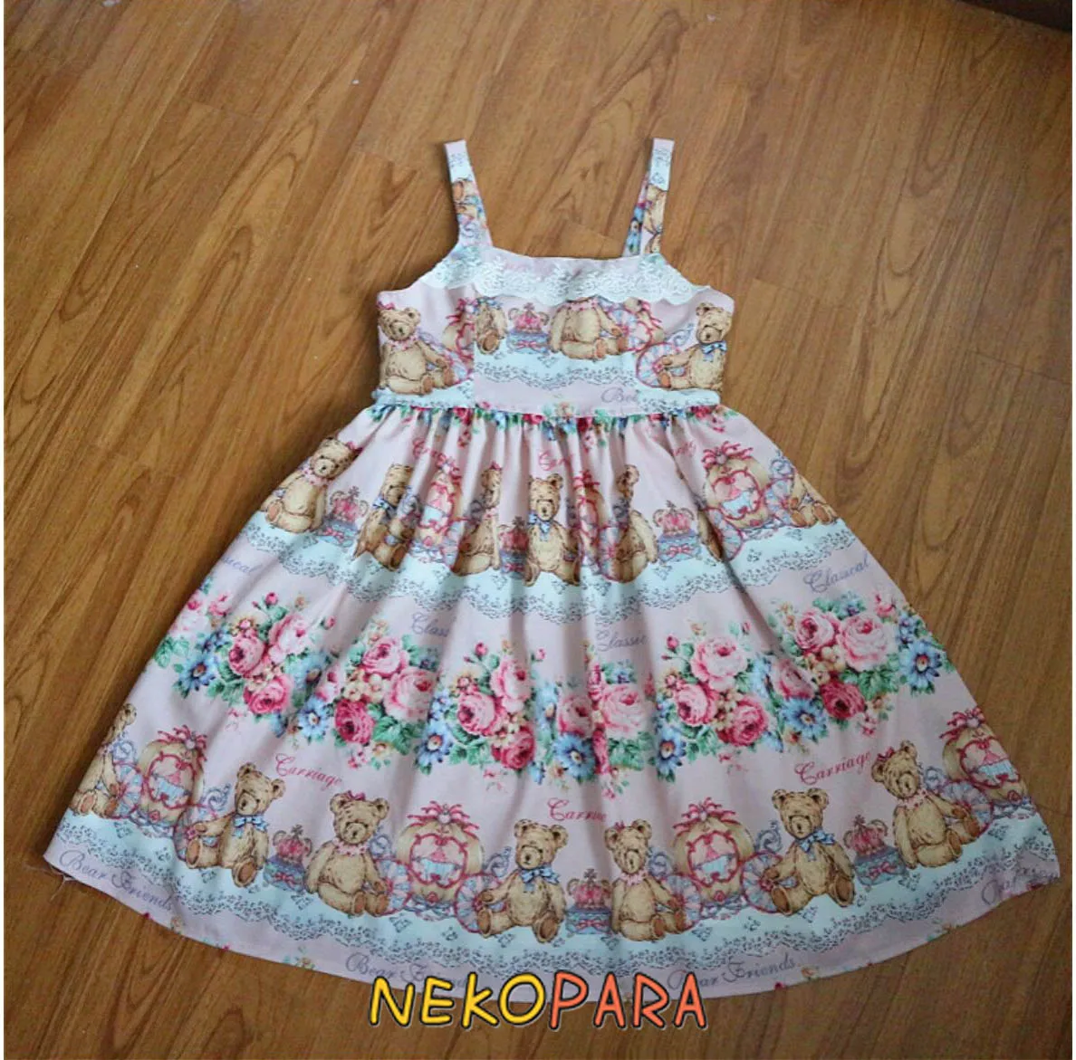 Teddy Bear & Pumpkin Carriage Women's Lolita Dress JSK Sleeveless Dress Cute One Piece Color Pink