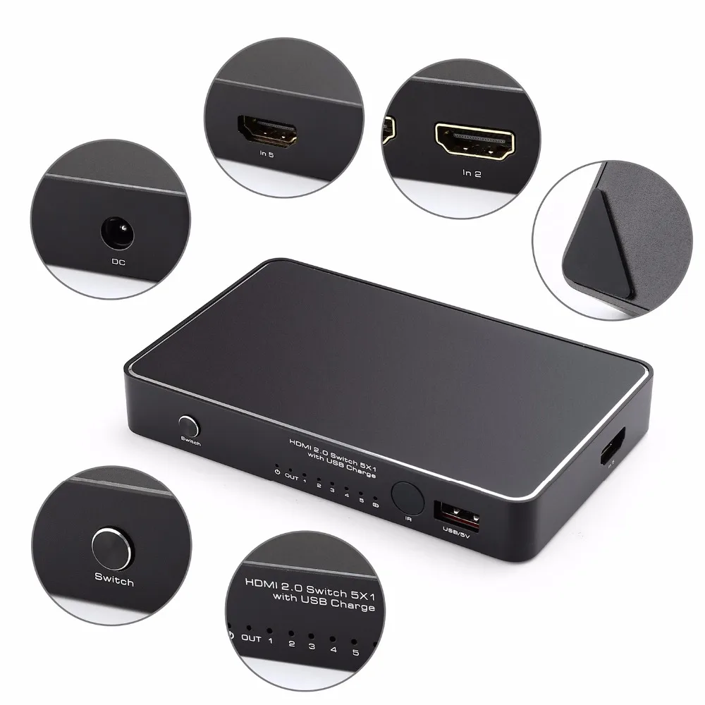 Переключатель HDMI 2 0 5X1 с быстрой зарядкой usb и ИК беспроводным дистанционным