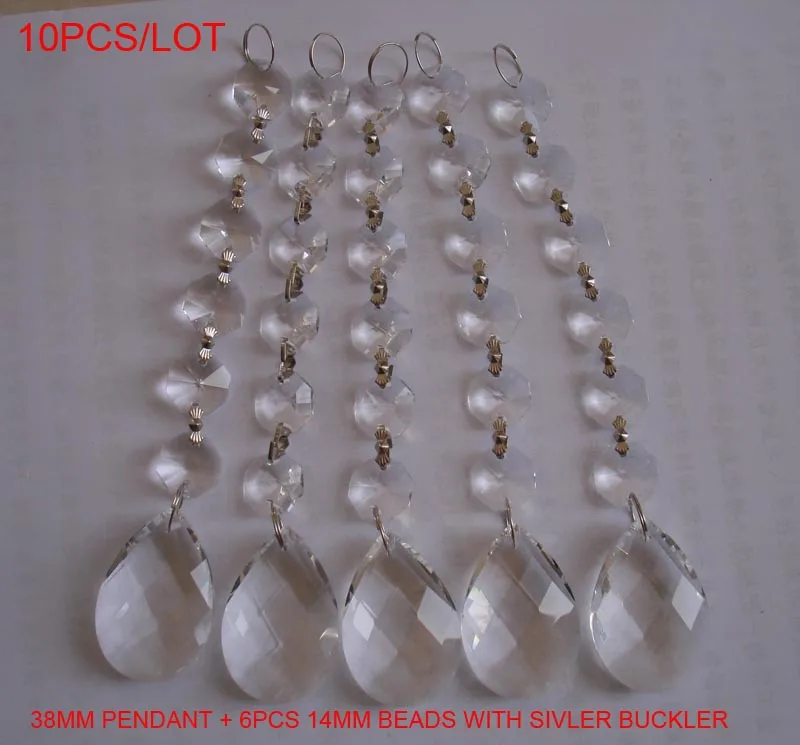 10pcs/lot 38mm Almonds +6pcs octagon beads with metal hook for crystal