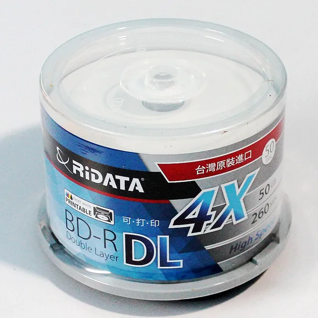 50 pack/one RIDATA/Ritek box A+ quality Blank Inkjet Printable Blu Ray DL 2-8x Dual Layer 50GB BD DL Disc original cake box