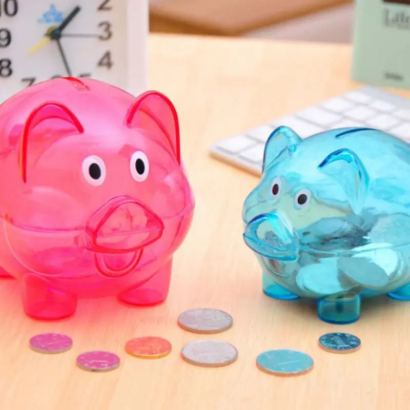 

4 Color Cartoon Pig Money Saving Box Transparent Plastic Case Coins Piggy Bank