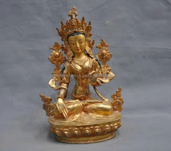 

13" Tibet Bronze Buddhism Guanyin White Tara Bodhisattva Buddha Goddess Statue