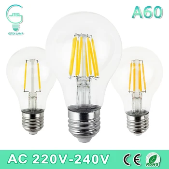 

Dimmable Retro LED Filament Light lamp E27 2W 4W 6W 8W A60 Vintage Led Edison Bulb 220V LED Clear Glass Shell