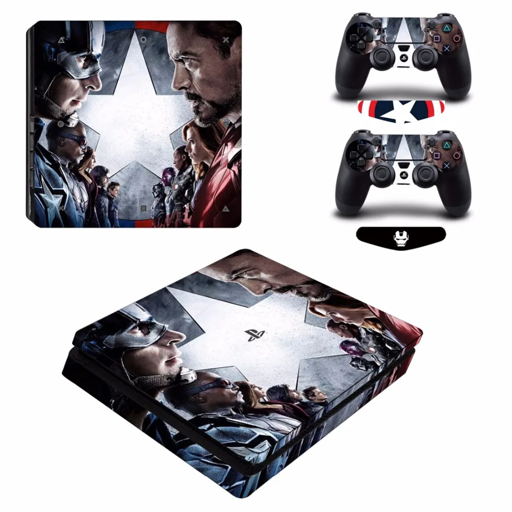 ARRKEO Мстители Капитан Америка и Железный человек виниловая Защитная Наклейка для sony PS4 Slim консоли контроллеры