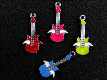 

AE577 Mix Color 100Pcs Alloy Metal Enamel Guitar Charms Pendants 31x16mm
