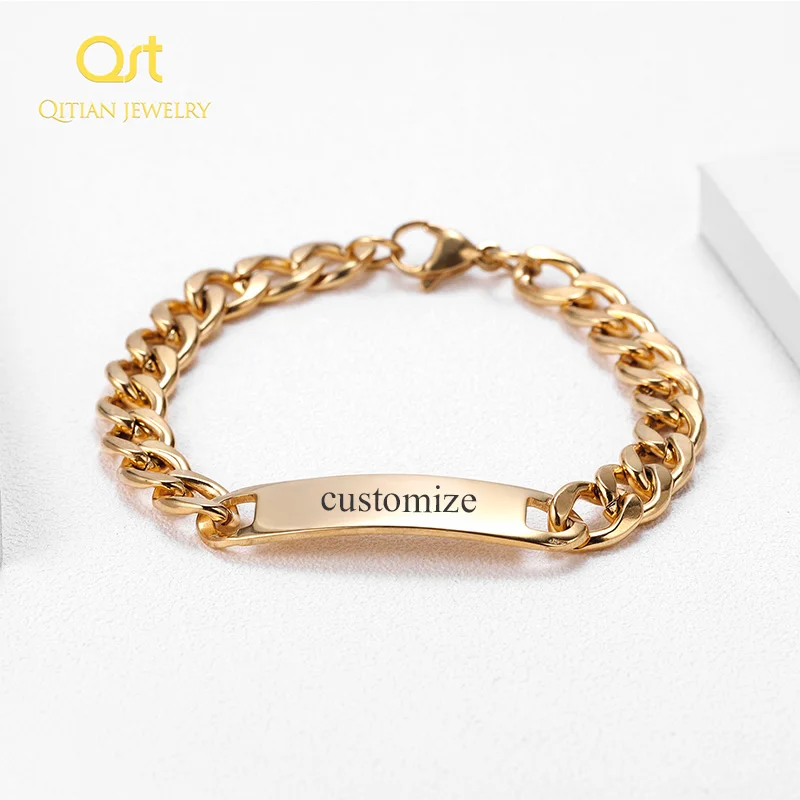 

Personalized Custom Name ID Bar Bracelet Gold Stainless Steel Chain Bracelets For Men Hip Hop Personalize Jewelry Party Gift