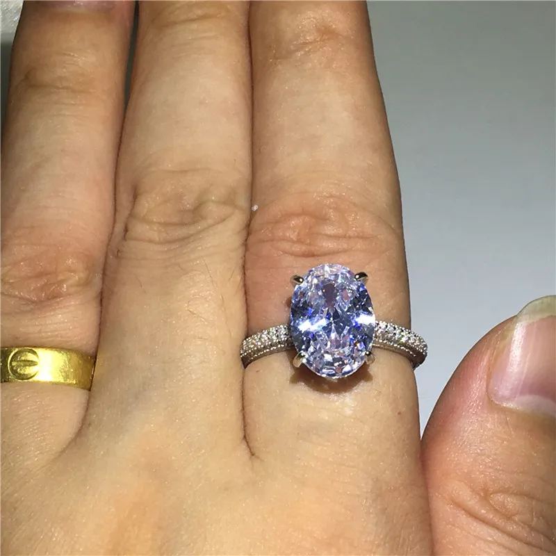 Роскошное обручальное кольцо 100% Soild Серебристый Овальный вырез 4ct AAAAA Сона Cz для