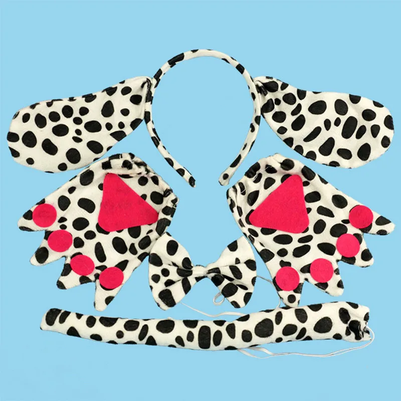 

Boy Girl Dog Dalmatian Animal Ear Headband Bow Tail Paws Kids Adults Dress Up Props Party Favor Gift Halloween
