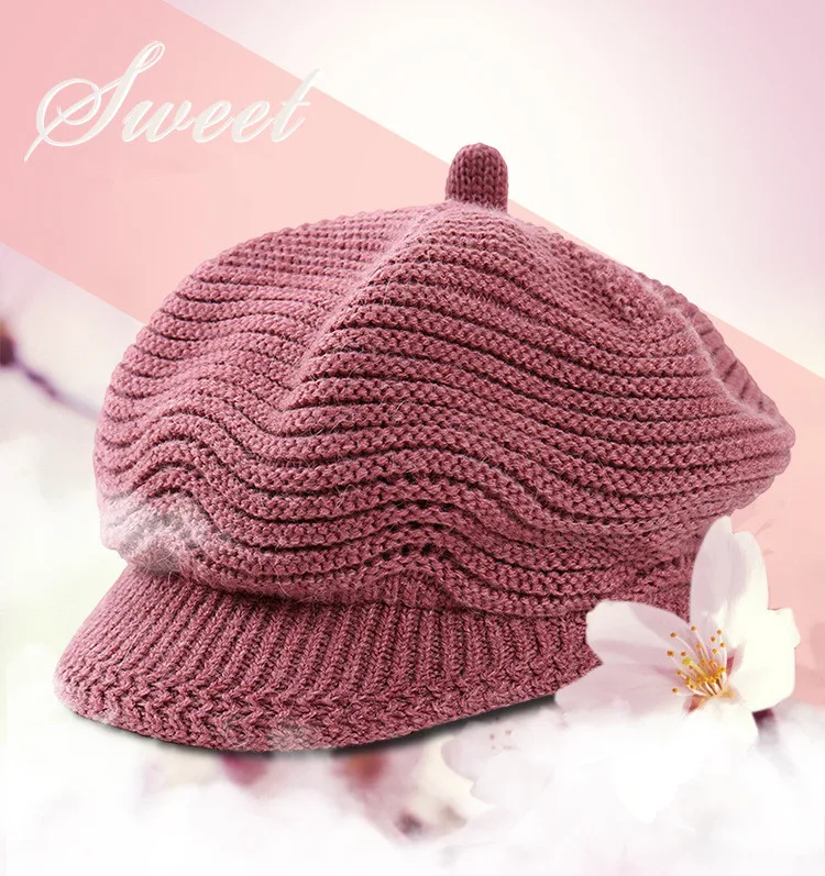 2018 Autumn And Winter New Cap Fashion Knit Shade Octagonal Beret Wild Art Painter Hat Soild Color ACI71 (2)