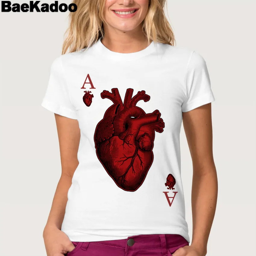 

BAEKADO Harajuku Tee White Black Short Sleeve t-shirts Casual Night Club Clothing Heart A Print Tee