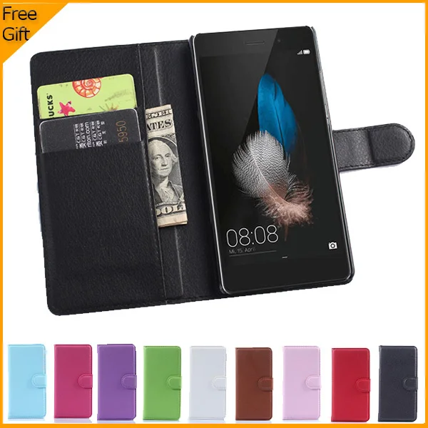 

New Luxury Original PU Leather Flip Case Cover For Huawei P8 Lite Case Cell Phone Shell Back Cover With Card Holder & Gift Black