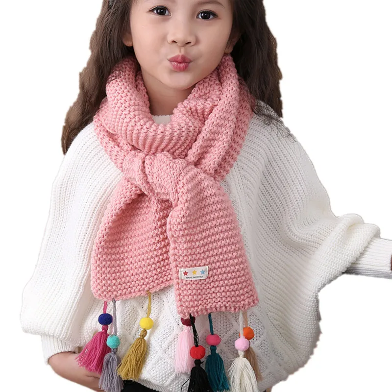 Bohemia Tassel Patchwork Fashion Children's Knitted Scarfs Winter Warm