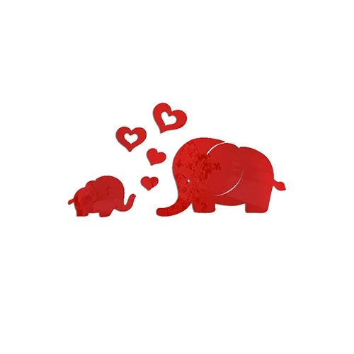 Комбинированная Зеркальная Наклейка на стену в виде слона с надписью «Love», разные цвета, для гостиной, для детской комнаты, украшения для детской комнаты, для кухни - Цвет: Красный