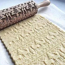 Christmas Embossing Rolling Pin Baking Cookies Noodle Biscuit Fondant Cake Dough Engraved Roller Reindeer Snowflake#291171