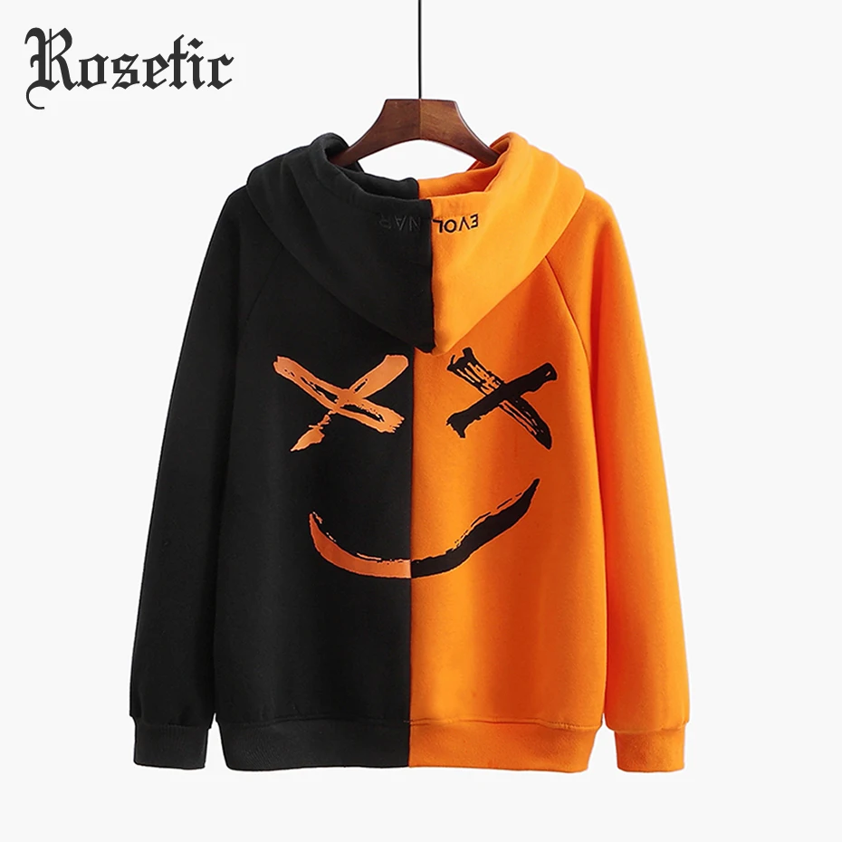 Comprar Rosetic Hoodies gótico negro blanco abrigo Rock oversize Hoodie Halloween mujeres otoño suelto Casual sudaderas Hip Hop Crop superior