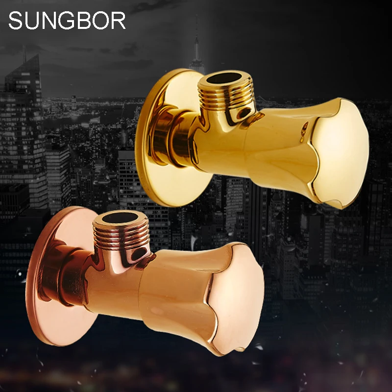 

Golden New 1/2"malex 1/2" male Brass Bathroom Angle Stop Valve Antique finish Filling valves bathroom part JF-861K