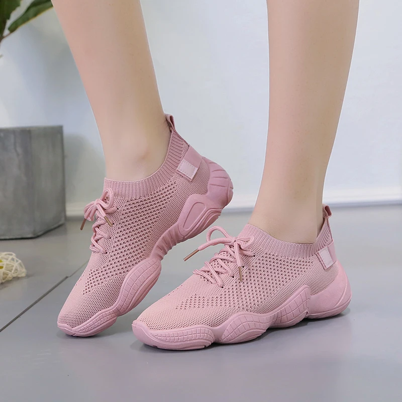 

Rimocy platform knitting sneakers women autumn winter 2019 breathable air mesh flat heels pink casual shoes woman sock footwear