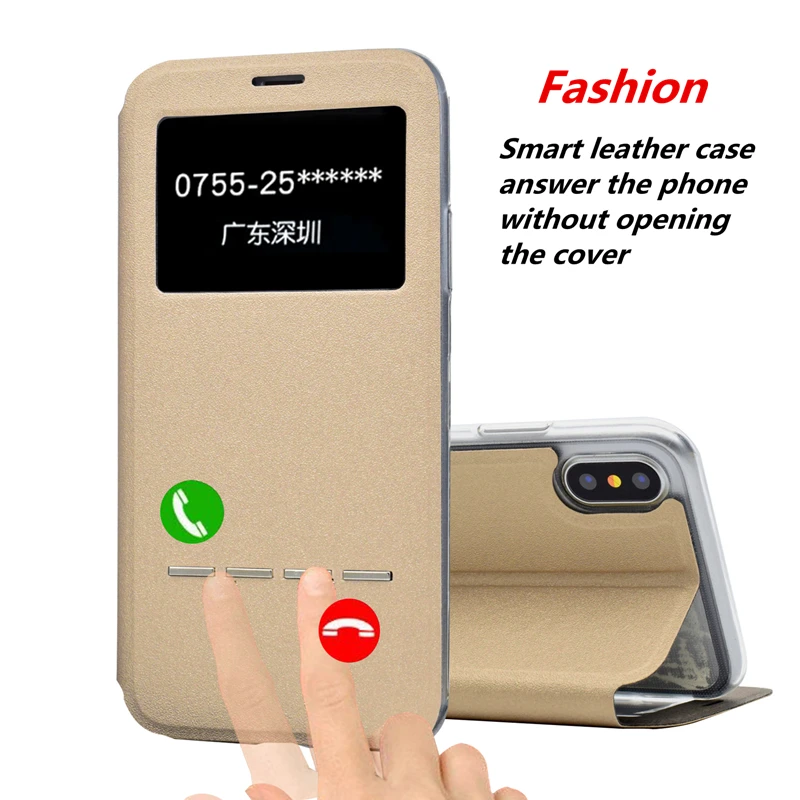 

Luxury Smart Front Window View Leather Filp Cover For iPhone X 8 7 6 6S Plus 5 5S SE 5C 4 4S Case Coque Cover Fundas