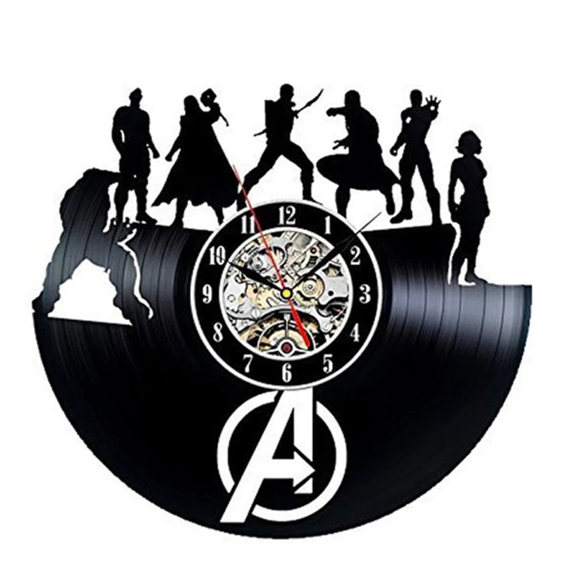 Мстители Виниловая пластинка настенные часы современный дизайн Marvel Comics Железный человек и Капитан Америка и Тор часы настенные часы домашний декор