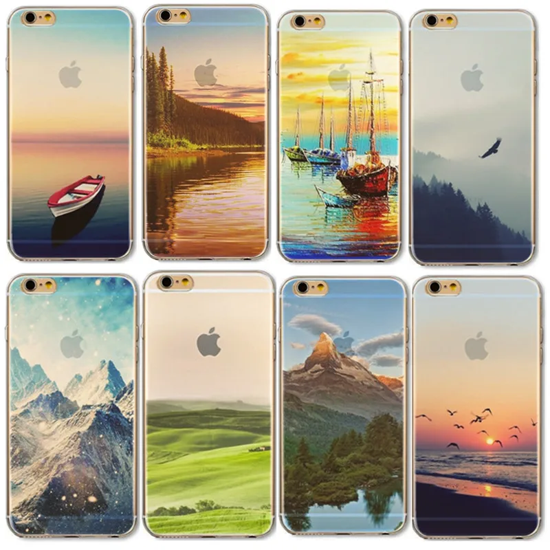 

Silicone New York Empire Building Eiffel Tower Gradient Phone Cover Case for iPhone 6 6s Big Ben Deer Snow Mount