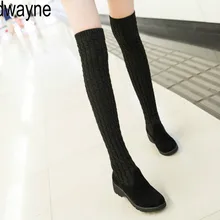 Женские сапоги; коллекция года; сезон осень-зима; модные женские сапоги на плоской подошве; Сапоги выше колена; вязаные шерстяные высокие брендовые сапоги; 789