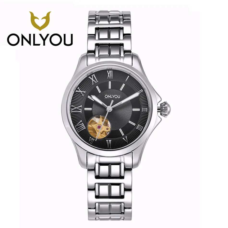 

ONLYOU Women Watches Luxury Brand Simple Skeleton Automatic Mechanical Wristwatches All Steel Watchband Men's Watches Wholesales