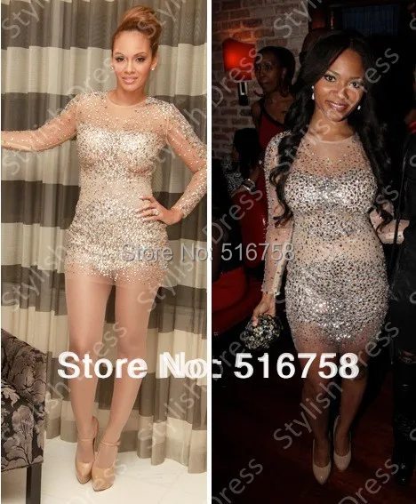 Hot 2017 Custom Made Sheer Long Sleeve Fully Crystal Beaded Hot 2017 Custom Made Sheer Long Sleeve Fully Crystal Beaded Y Club Dress Short Tail Celebrity Dresses In Prom From Weddings