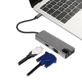 

2 USB 3.0 + Type-C Charging Port 8 in 1 USB C Hub HDMI VGA Ethernet Lan RJ45 Adapter for Macbook Pro Type C Hub d20