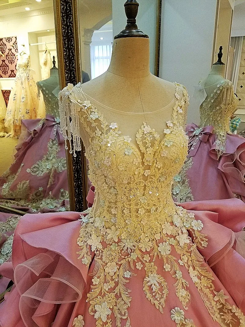 Новое поступление арабский розовый атлас бальное платье Кружево свадебное платье 2017 Robe De Mariage Vestido De Noiva Sheer спинки невесты Платья для женщин