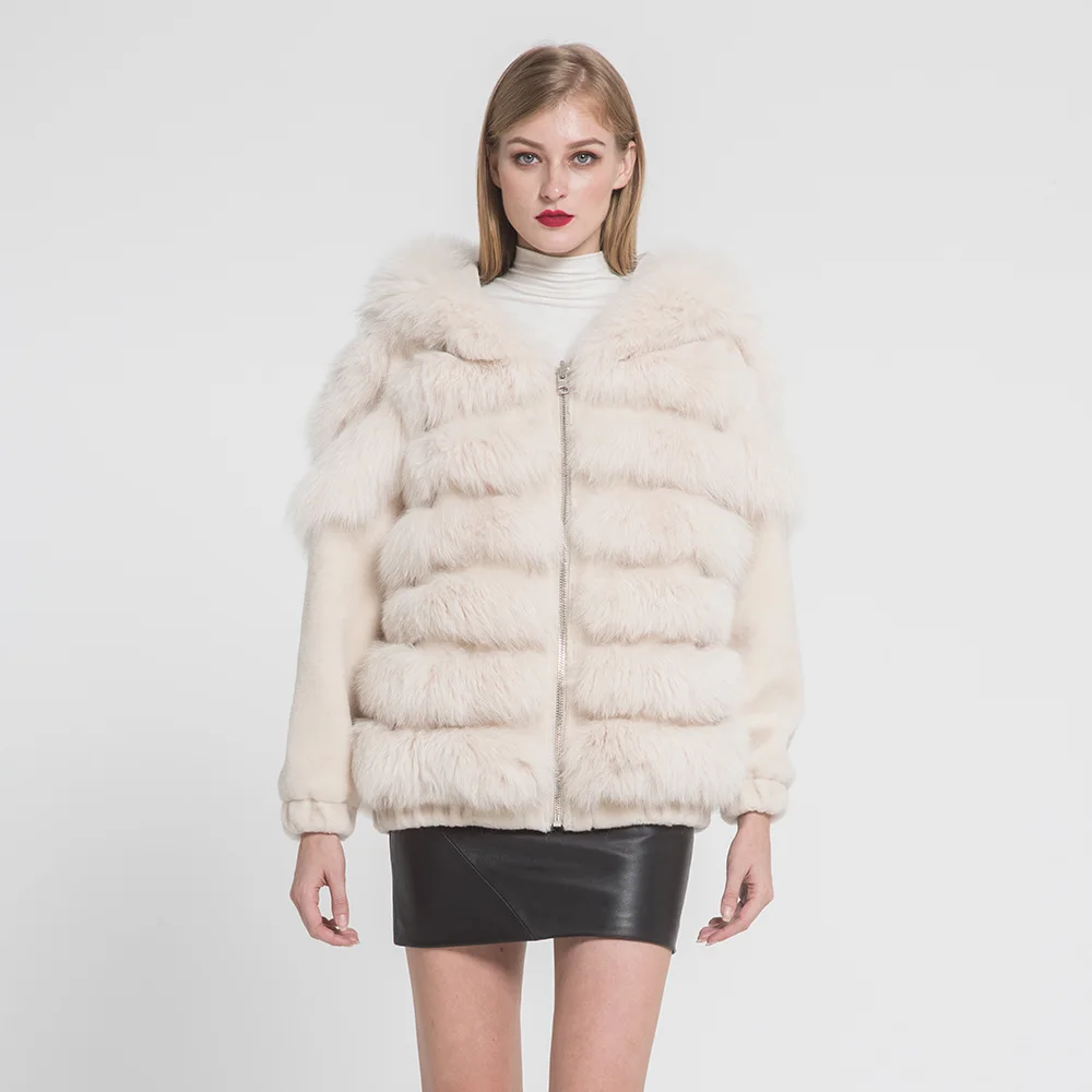 Beige Женское пальто из натурального Лисьего меха, двусторонняя женская куртка из натурального Лисьего меха, плотное теплое меховое женское модное пальто высокого качества S7377 - Цвет: Beige
